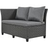 5-Piece Outdoor Patio Rattan Sofa Set; Sectional PE Wicker L-Shaped Garden Furniture Set with 2 Extendable Side Tables; Dining Table and Washable Cove