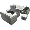 Outdoor 6-Piece All Weather PE Rattan Sofa Set; Garden Patio Wicker Sectional Furniture Set with Adjustable Seat; Storage Box; Removable Covers and Te